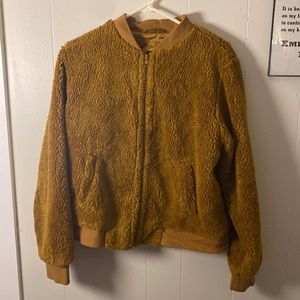 Large Gold J Crew Teddy Bear Bomber Fake Fur